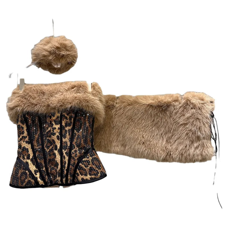 DEAT 2025 Autumn New Women's Three-pieces Set Leopard
