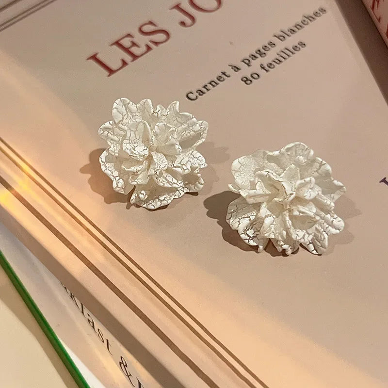 Big White Flower Stud Earrings