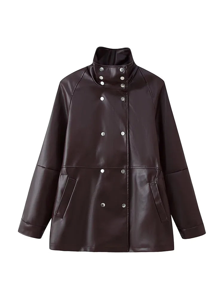 HH Women Double Breasted Stand Collar Long Sleeves