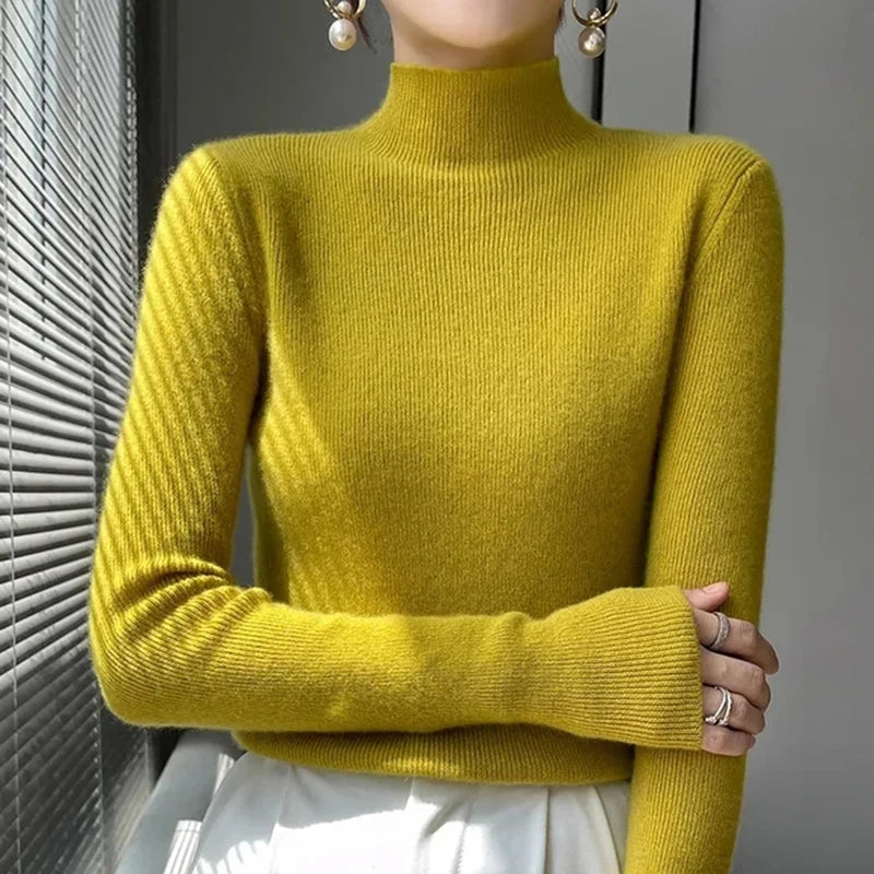 MEXZT Women's Solid Half Turtleneck Sweater