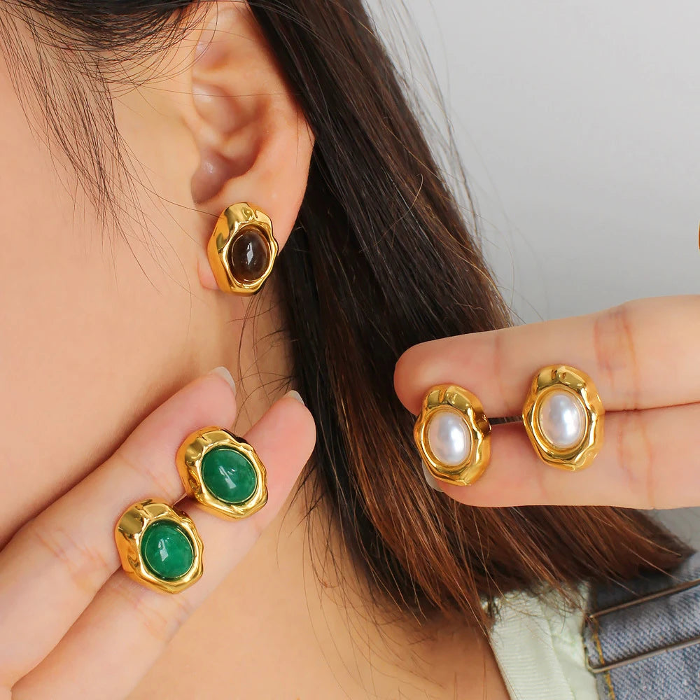 18K Gold Plated Gemstone Earrings