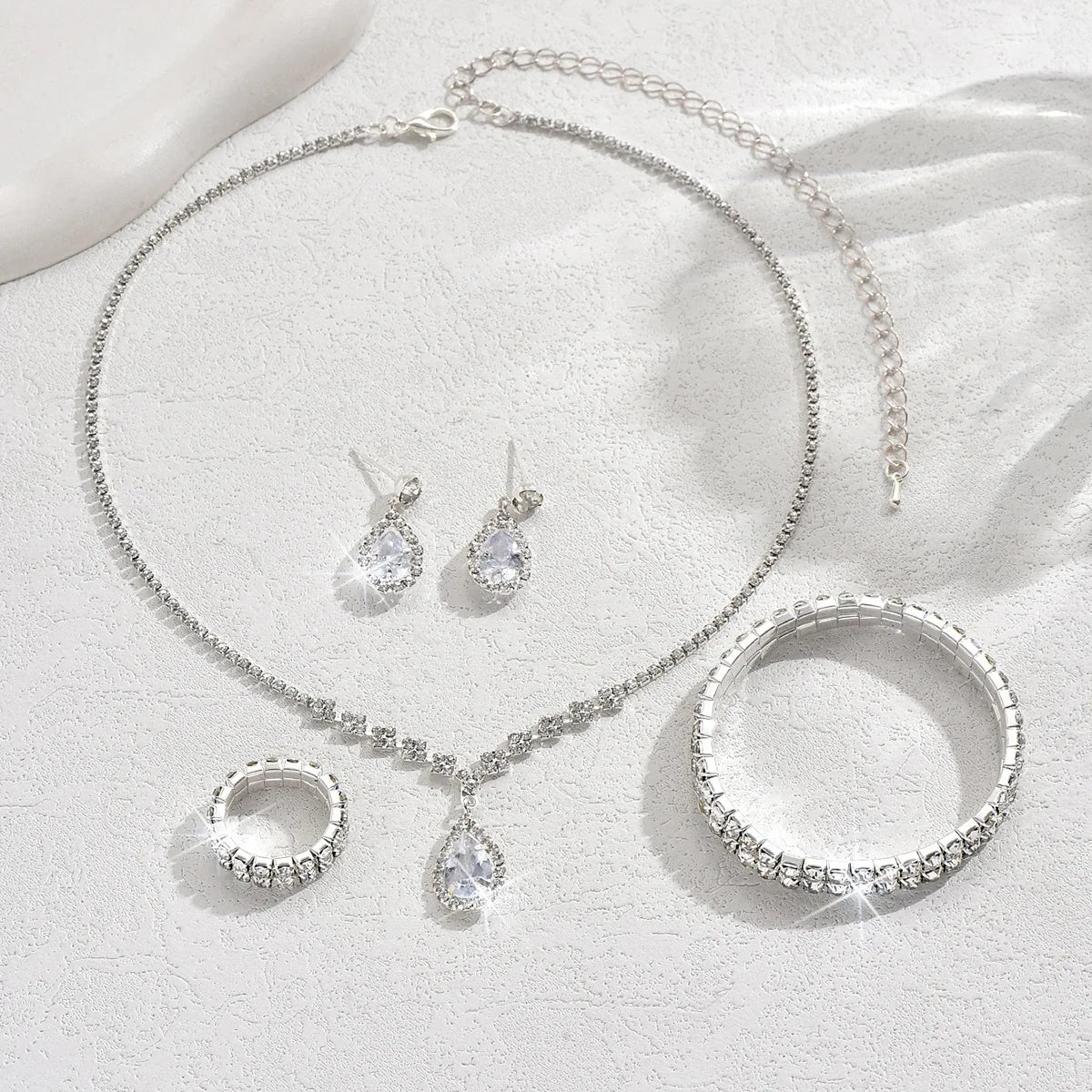5pcs Waterdrop Zircon Crystal Wedding Jewelry Set