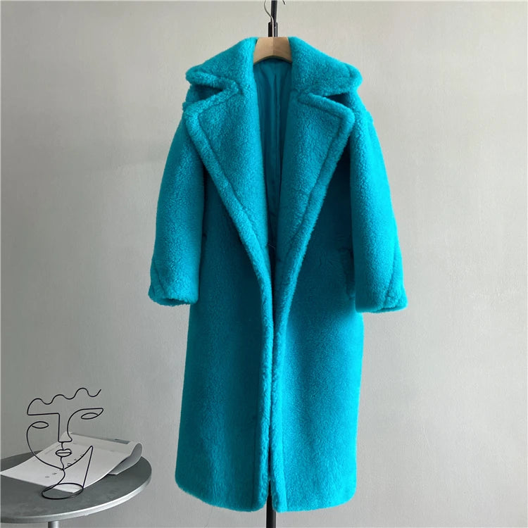 Winter Jacket Women Long Coat Wool Woven Fabric Thick Warm