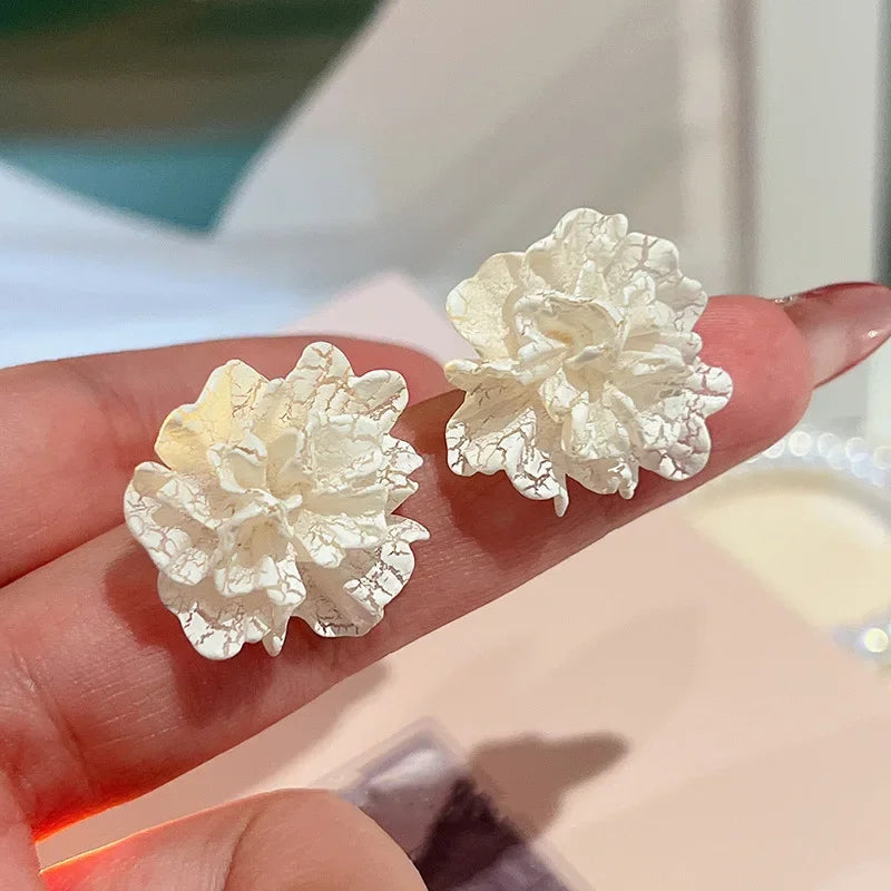 Big White Flower Stud Earrings