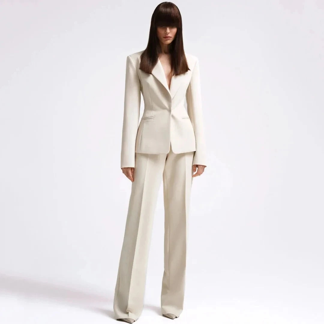 Women Suit 2 Pieces Red Single Button Solid Slim For Wedding Business Work Office Daily Commute Casual Set Blazer And Pants