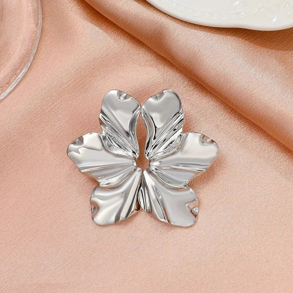Big Metal Flower Shape Stud Earrings