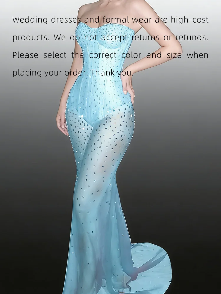 Elegant Sweetheart Beads Sleeveless Illusion Mermaid Formal Evening Dresses