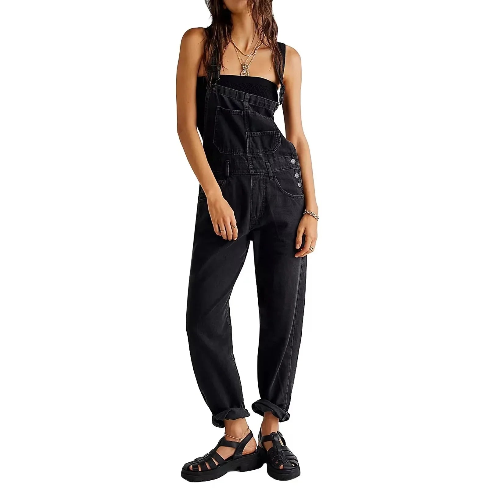 Fashionable Loose Denim Overalls