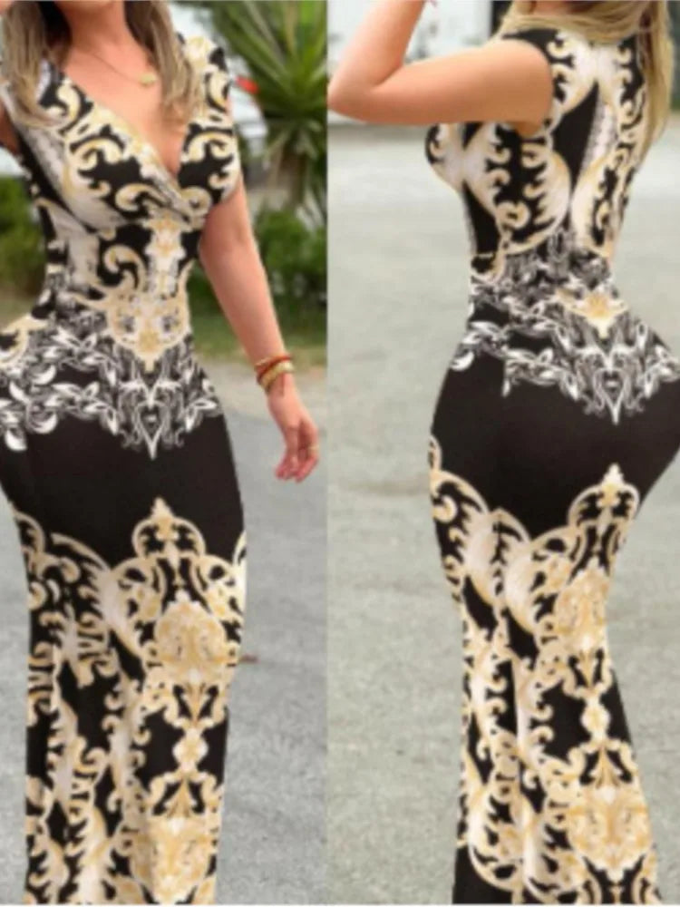 Summer Women Sexy Dress New Fashion Print Sleeveless Elegant Long Dresses