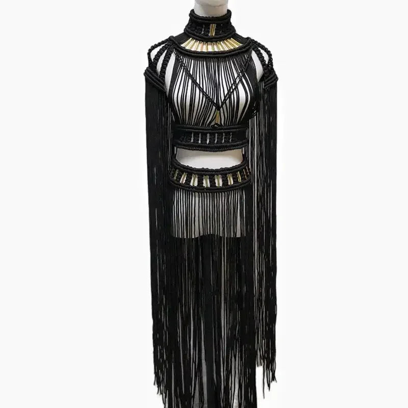 Leosoxs Tassel Hand Crochet Knitted Women Bikini Cover Ups Summer Holiday