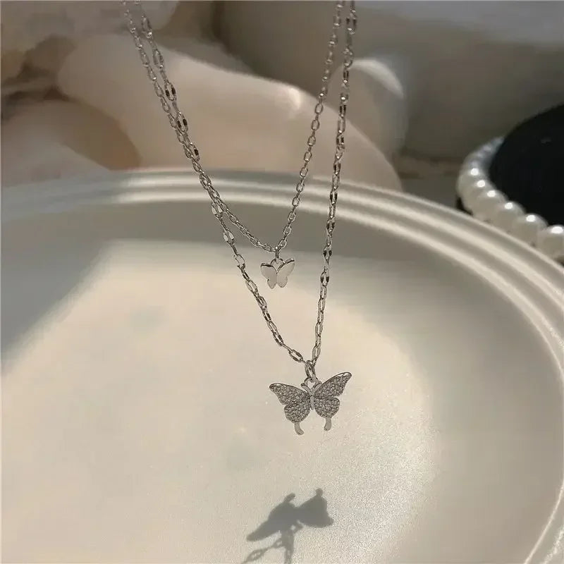 Crystal Zircon Butterfly Pendant Necklace