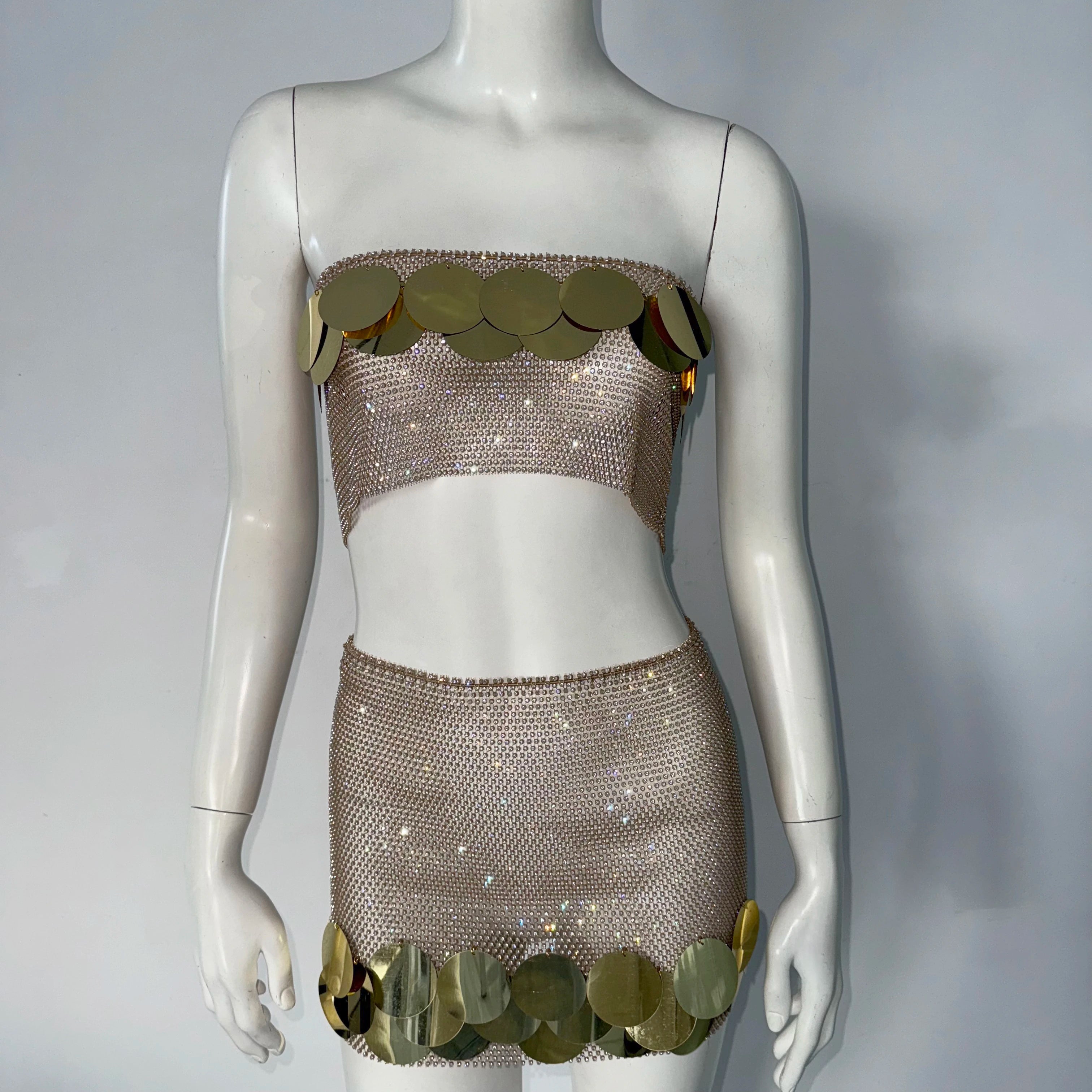 AKYZO Sexy Strapless Mini Skirt Set American Sweetheart Camisole Half Skirt two-piece set spicy girl fishing net skirt