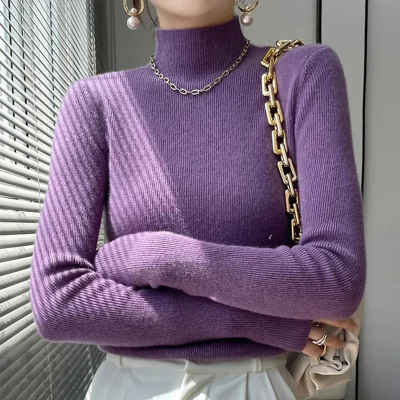 MEXZT Women's Solid Half Turtleneck Sweater