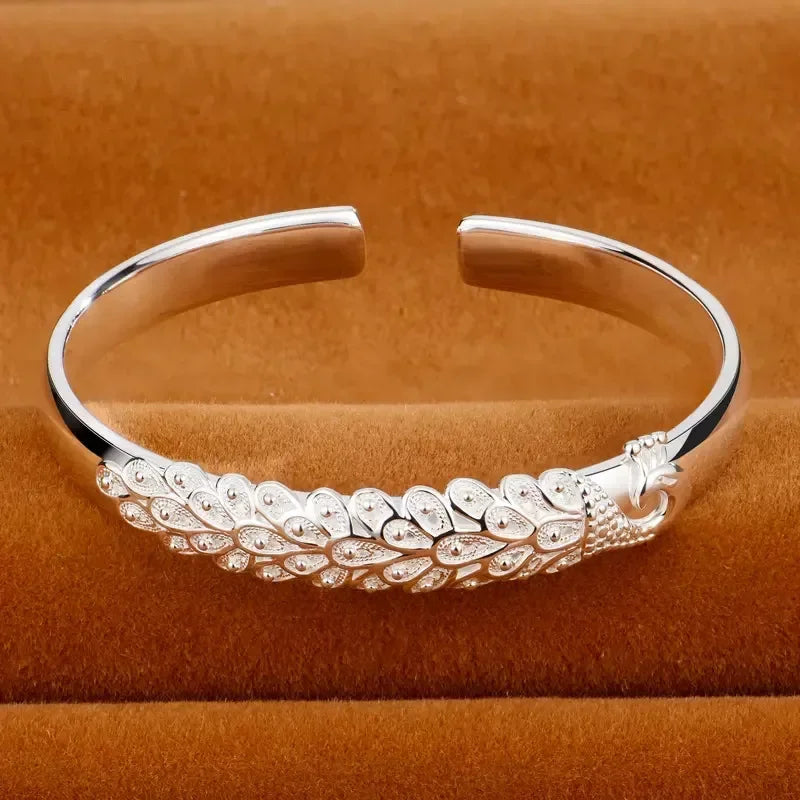 Luxury 925 Sterling Silver Peacock Open Bracelet