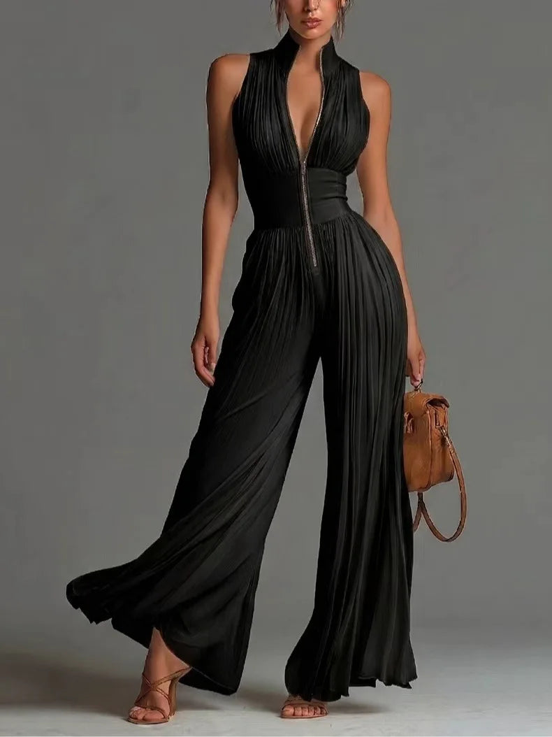 Spring Summer Women White Ruched Halter Jumpsuit