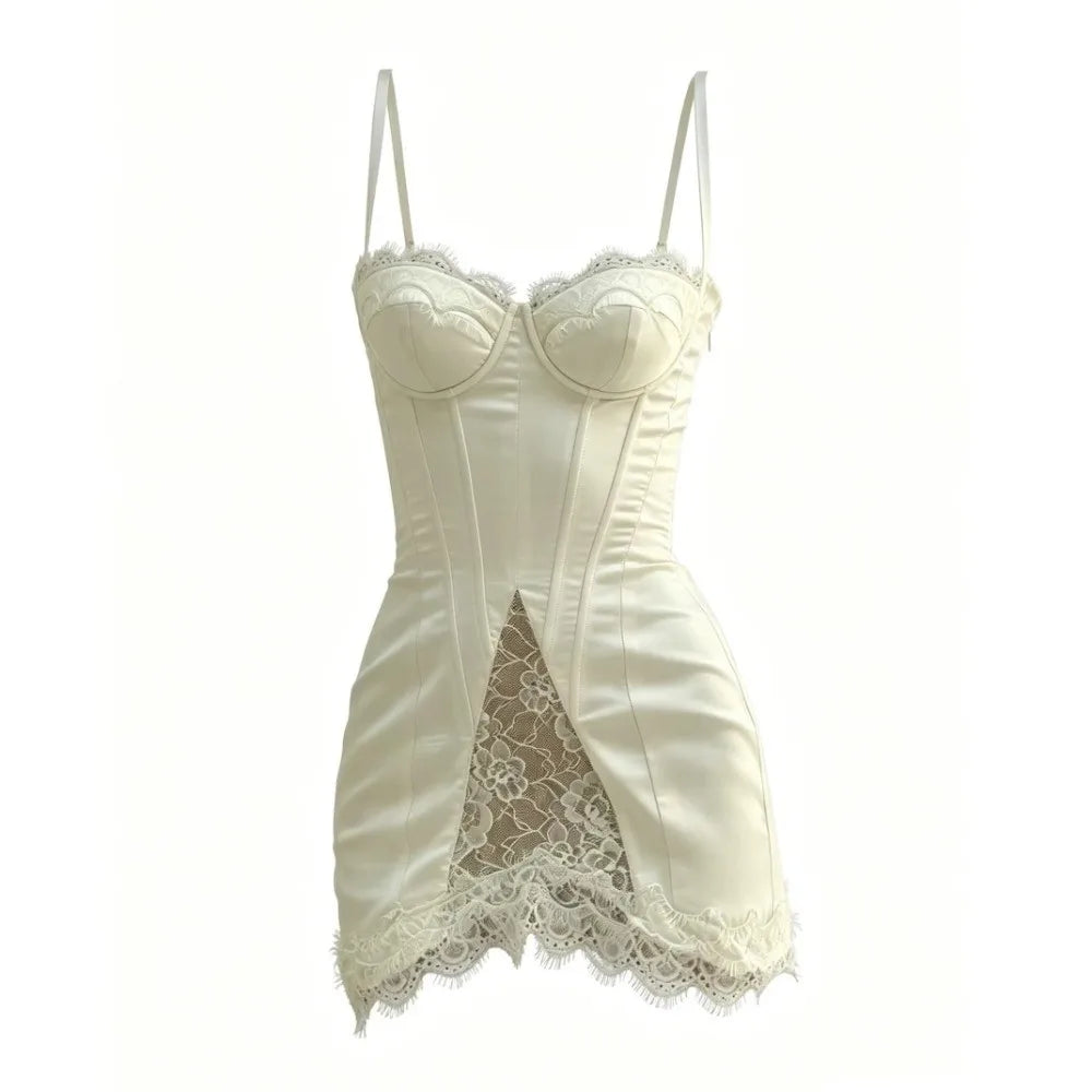 Fashion Sleeveless Lace Patchwork Dress Hollow Out Tank Hollow Out Dress