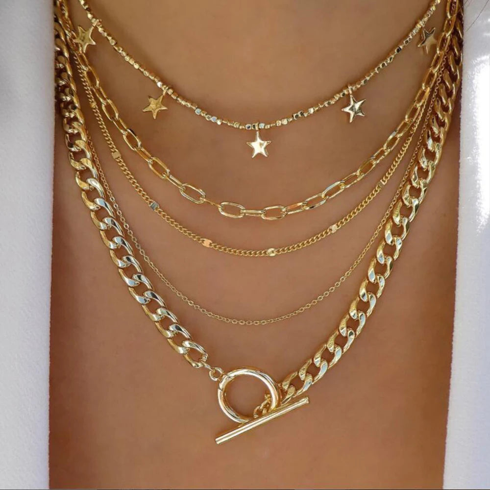Boho Gold Multi-Layer Crystal Necklace