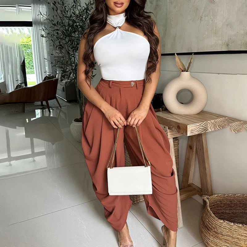 Doyerl Solid Elegant Pants for Woman Clothing Vintage High Waist Button Fly Pleated Ankle-length Ladies Trousers Pantalon Femme