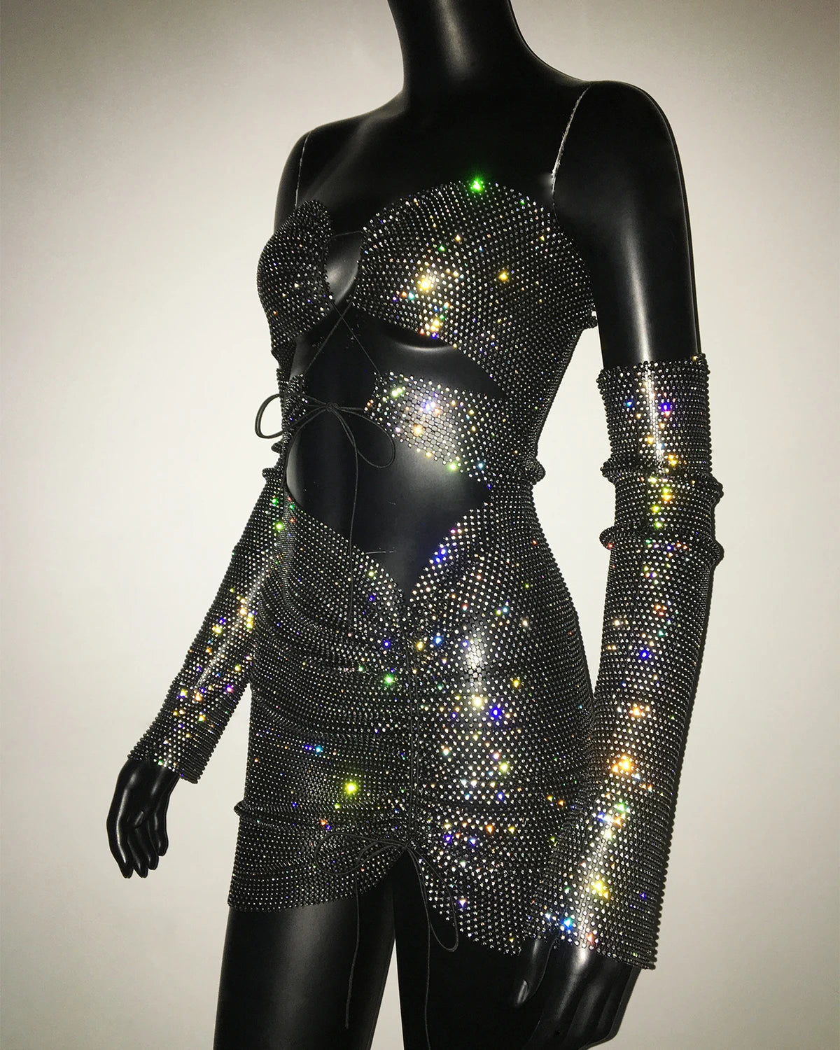 Women Sexy Two Piece Sets Strapless Rhinestone Diamond Crop Top