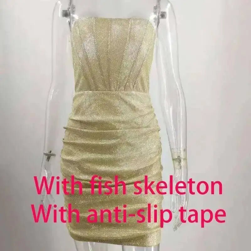 Giyu Night Club Party Woman Dress Sexy Bodycon Glitter Strapless Mini Short Prom Robe 2025 Summer Elegant Ruched Black Vestidos