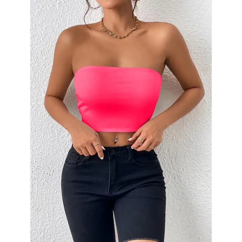 Sexy Crop Top Strap Vest 2025 Trendy Cross-Border Outerwear Women's Wrap Chest Tank Top ort Pure Color Other 00% Material