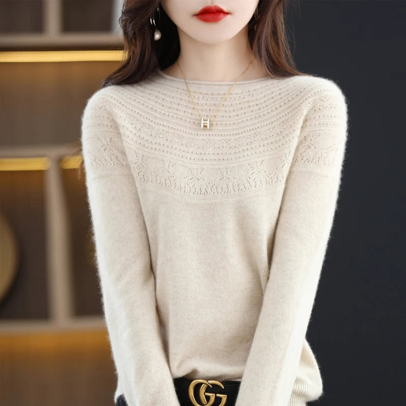 100% Merino Wool Round Neck Sweater for Women