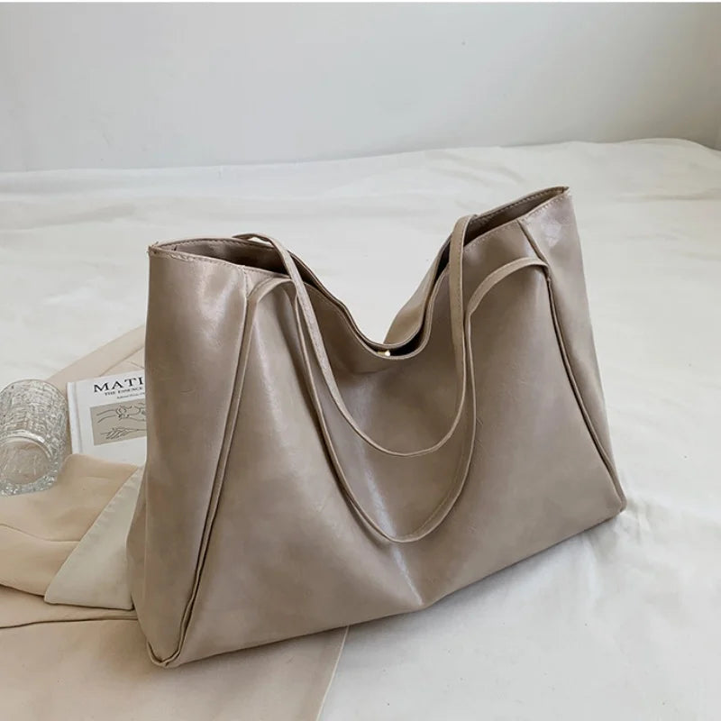 Vintage Red Leather Tote Shoulder Bag