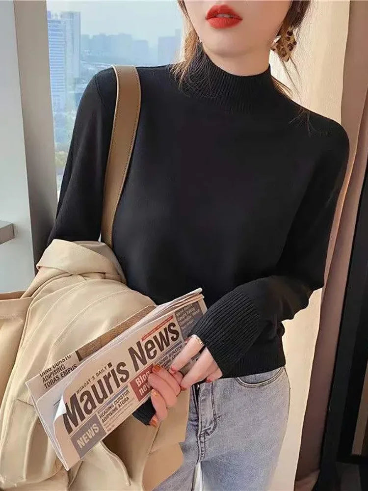 Chic Turtleneck Knitted Sweater for Women