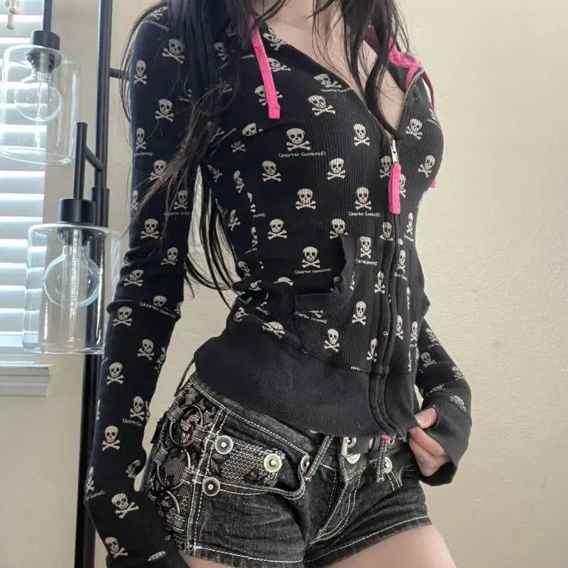 Punk Hoodie Y2k Clothes Hot Girl Slim Zipper