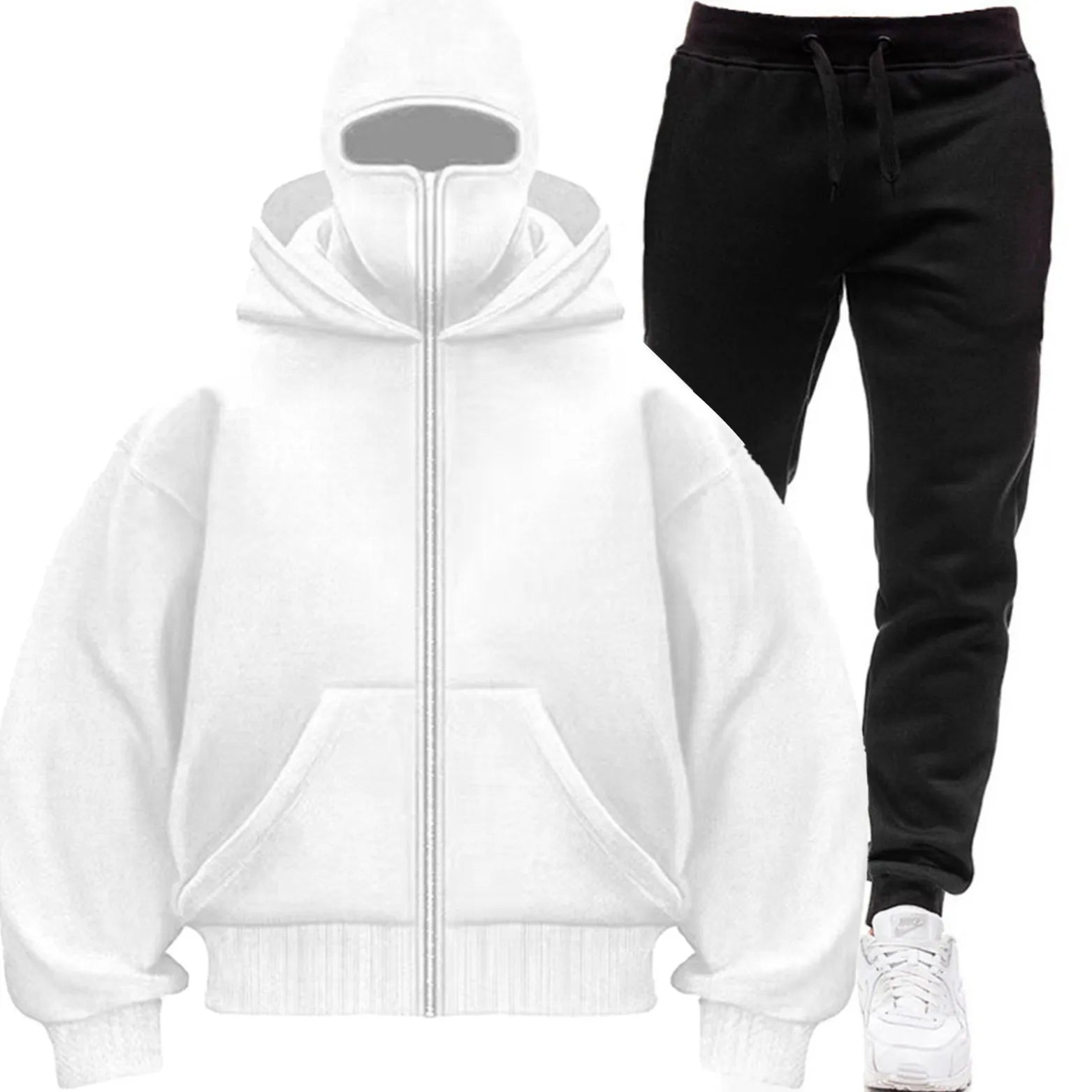 edgy Women's men2 pieces Balaclava Y2K Gothic Harajuku winter new double hooded sweatshirt men's hooded mask zipper sportswear