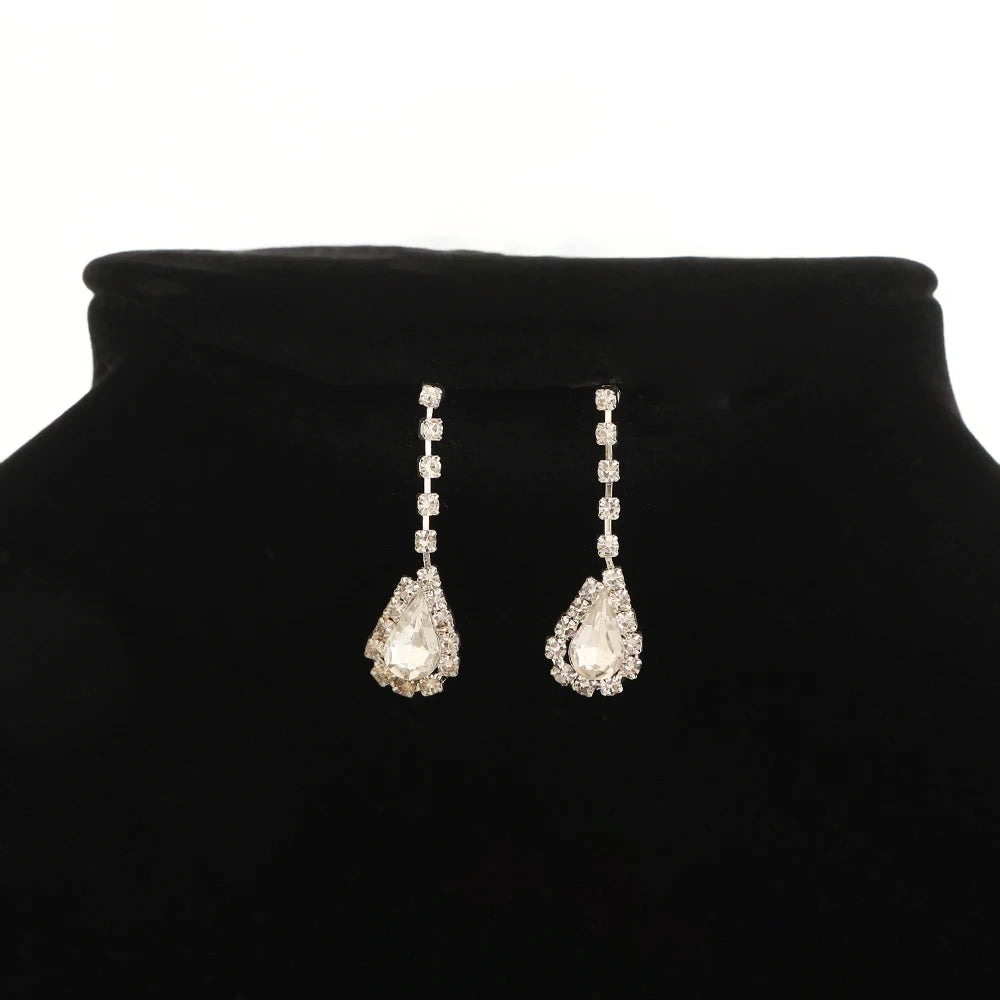 Water Drop Rhinestone Necklace & Earrings Set