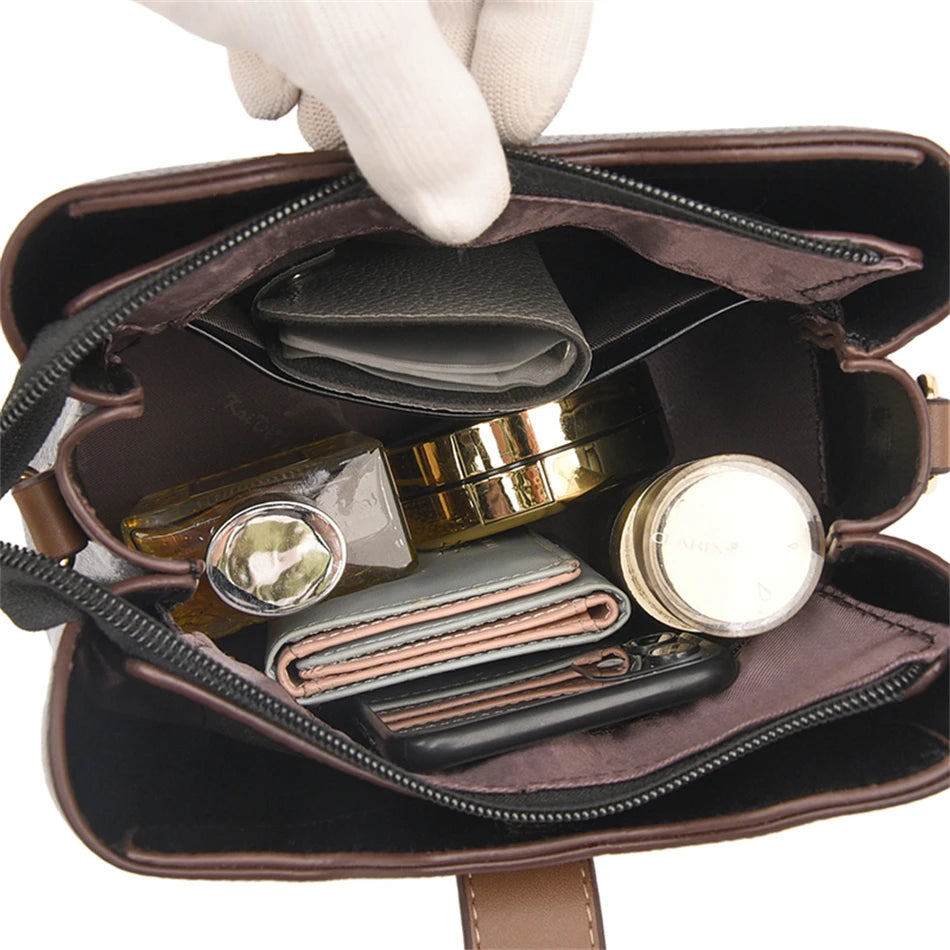 3-Layer Large Capacity Leather Crossbody Bag
