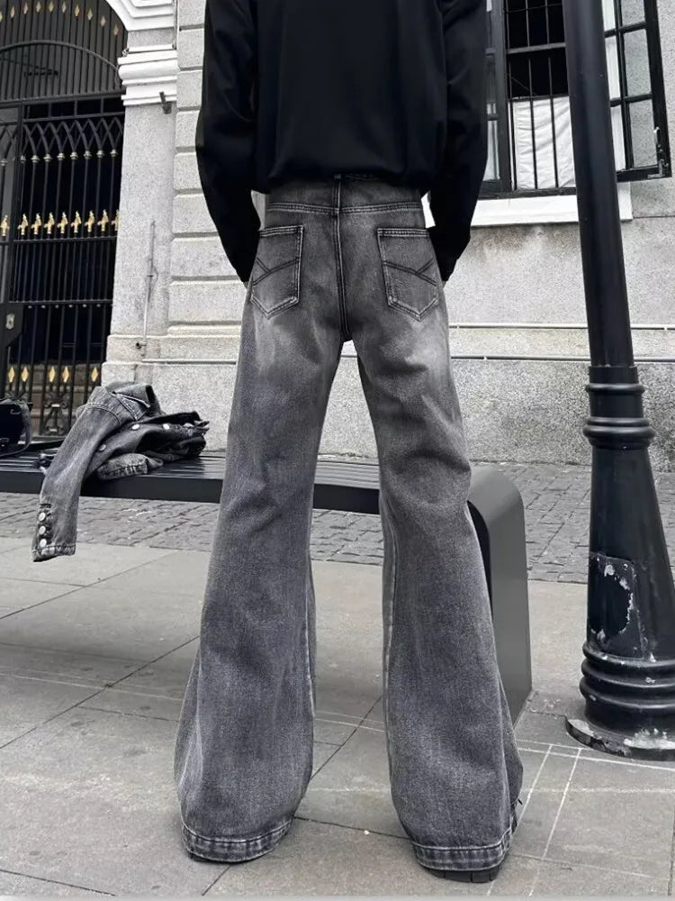 2025 Trashy Y2K Streetwear Washed Grey Baggy Stacked Flare Jeans Pants Men 90S Vintage Clothes Hip Hop Luxury Male Long Trousers