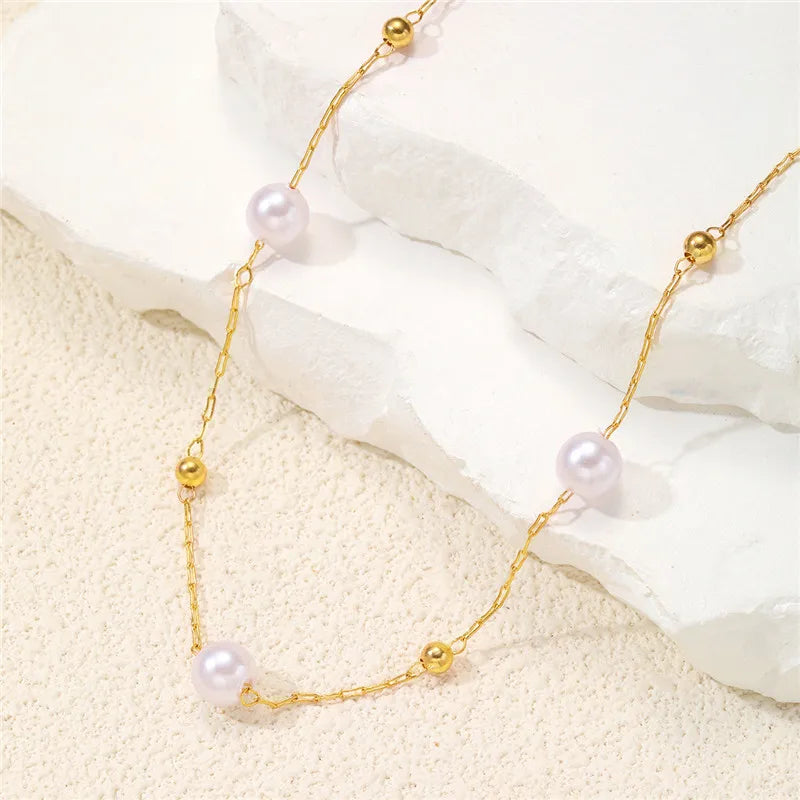 Simple Pearl Beads Gold Necklace