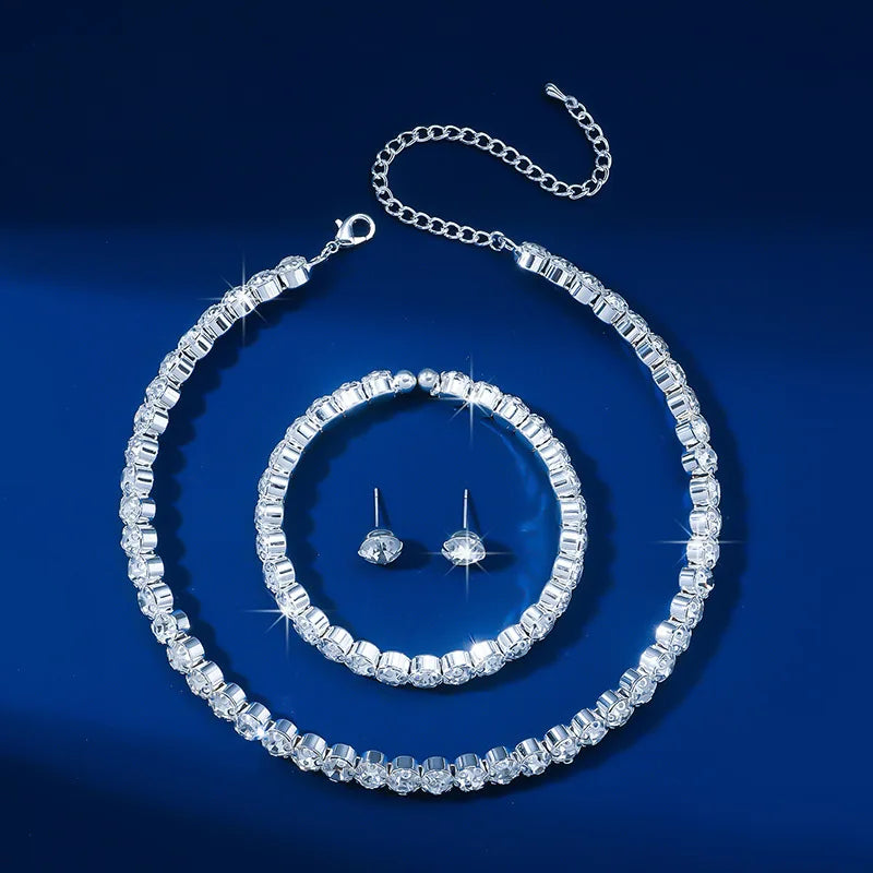 Circle Crystal Silver Bridal Jewelry Set