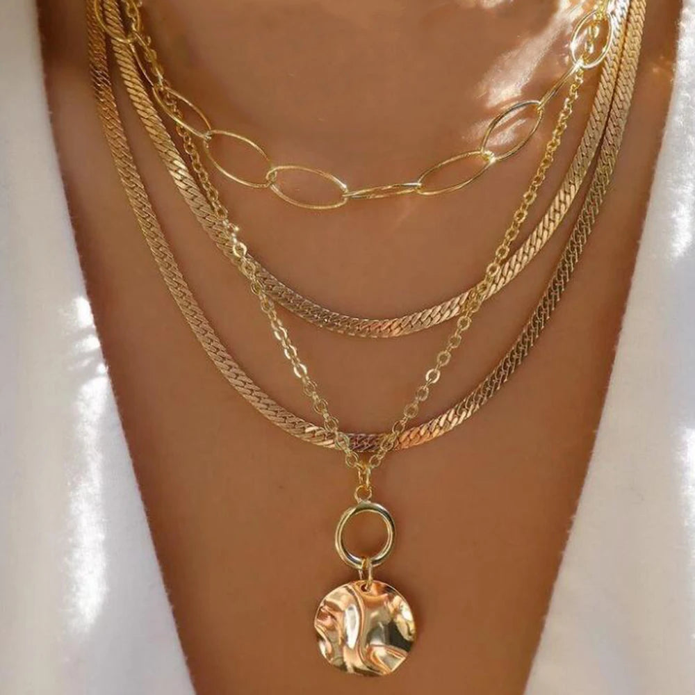 Boho Gold Multi-Layer Crystal Necklace