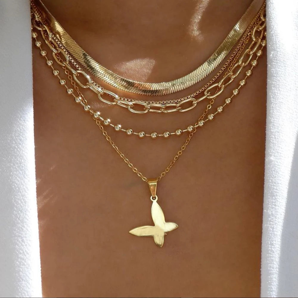 Boho Gold Multi-Layer Crystal Necklace