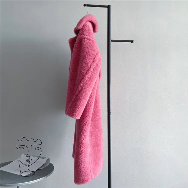 Winter Jacket Women Long Coat Wool Woven Fabric Thick Warm