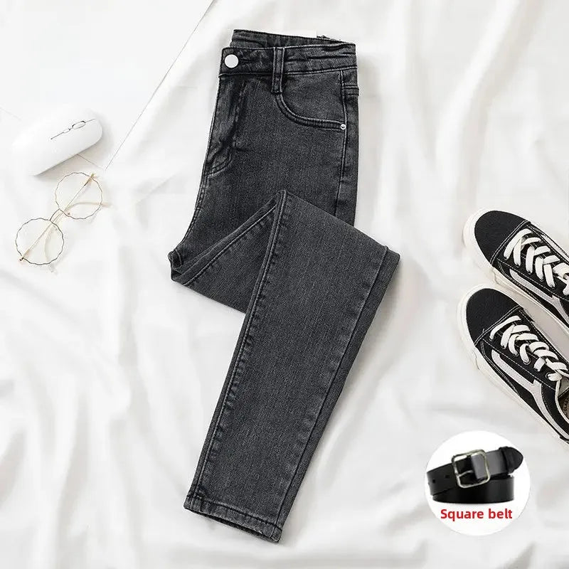 Black Grey Slimming Cropped Jeans