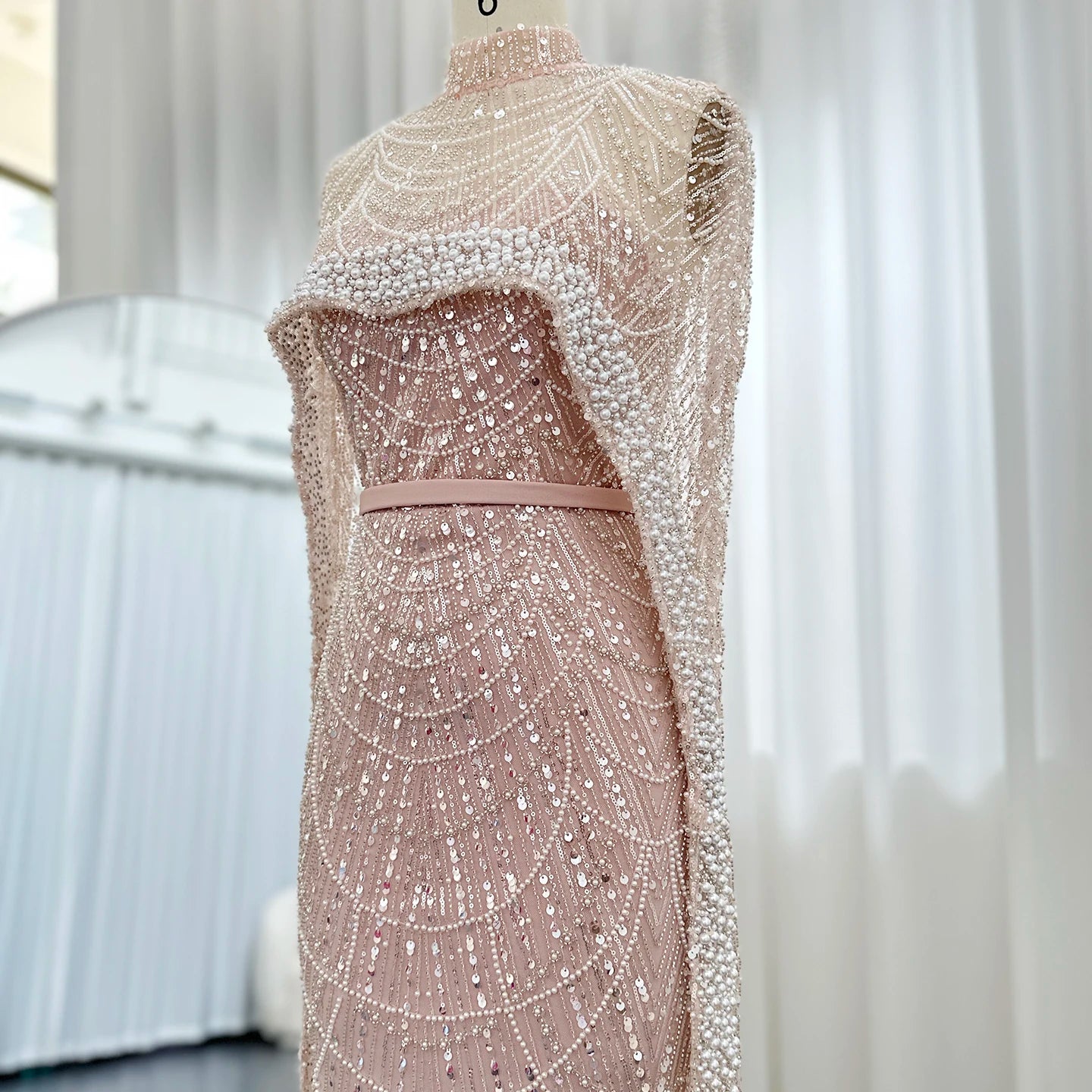 Sharon Said Luxury Pearls Dubai Champagne Evening Dresses