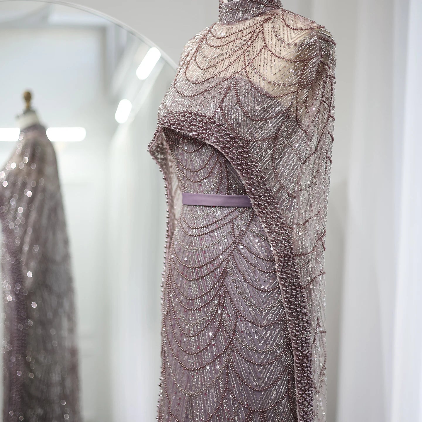 Sharon Said Luxury Pearls Dubai Champagne Evening Dresses