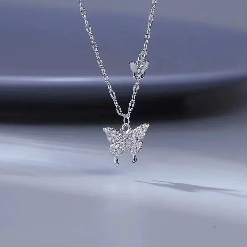Crystal Zircon Butterfly Pendant Necklace