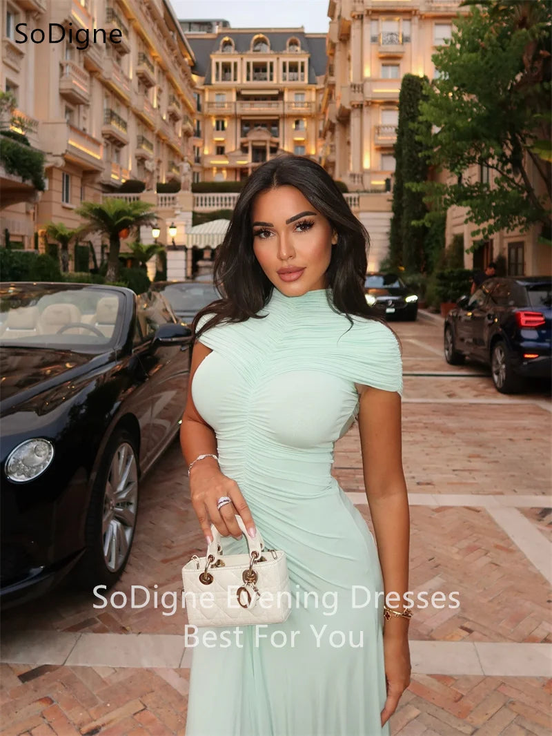 Sexy High Neck Sense of design Prom Dresses Pleated Party Dress Short Sleeves Floor-Length Evening Gowns SoDigne 2025 Customized