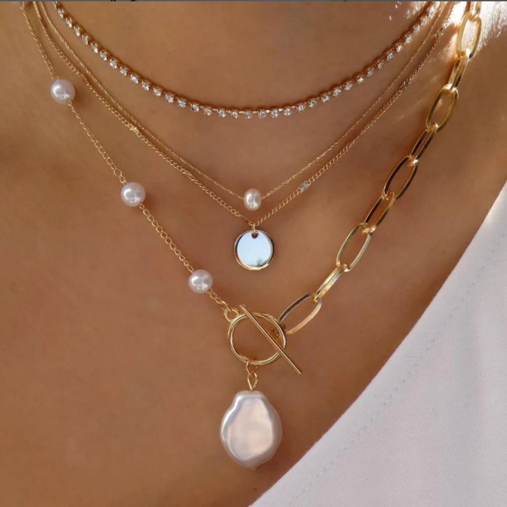 Boho Gold Multi-Layer Crystal Necklace
