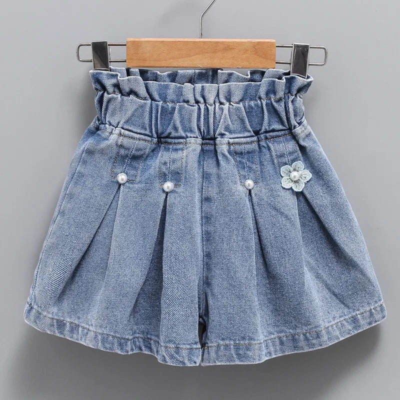 Embroidered Smile Face Denim Shorts