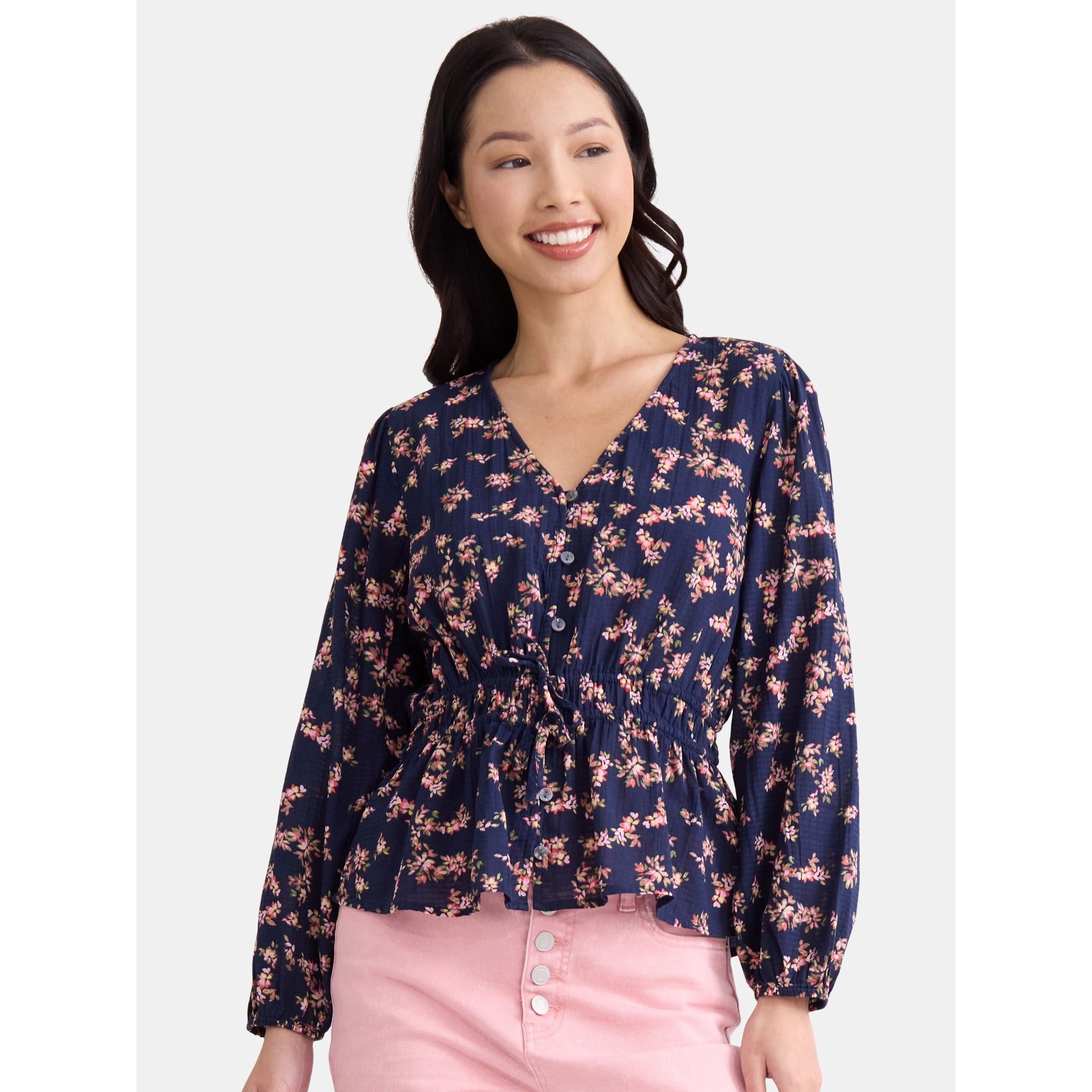 Women's Plus Long Sleeve Woven Top