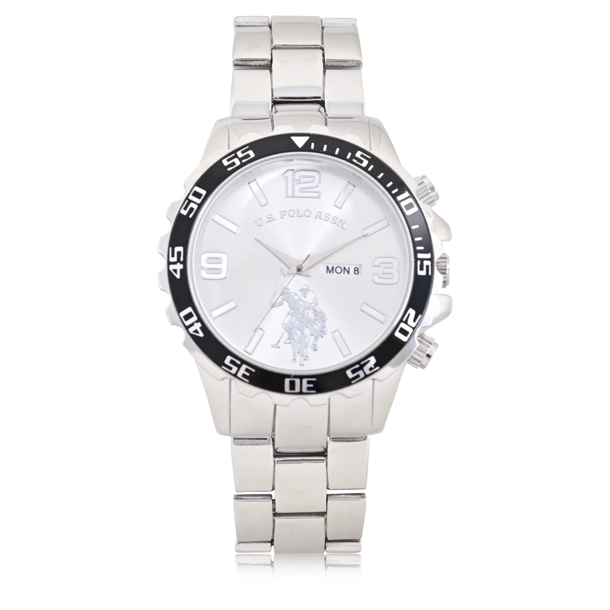 U.S. Polo Assn. Adult Male Analog Watch in Silver with Sports Bezel in One Size