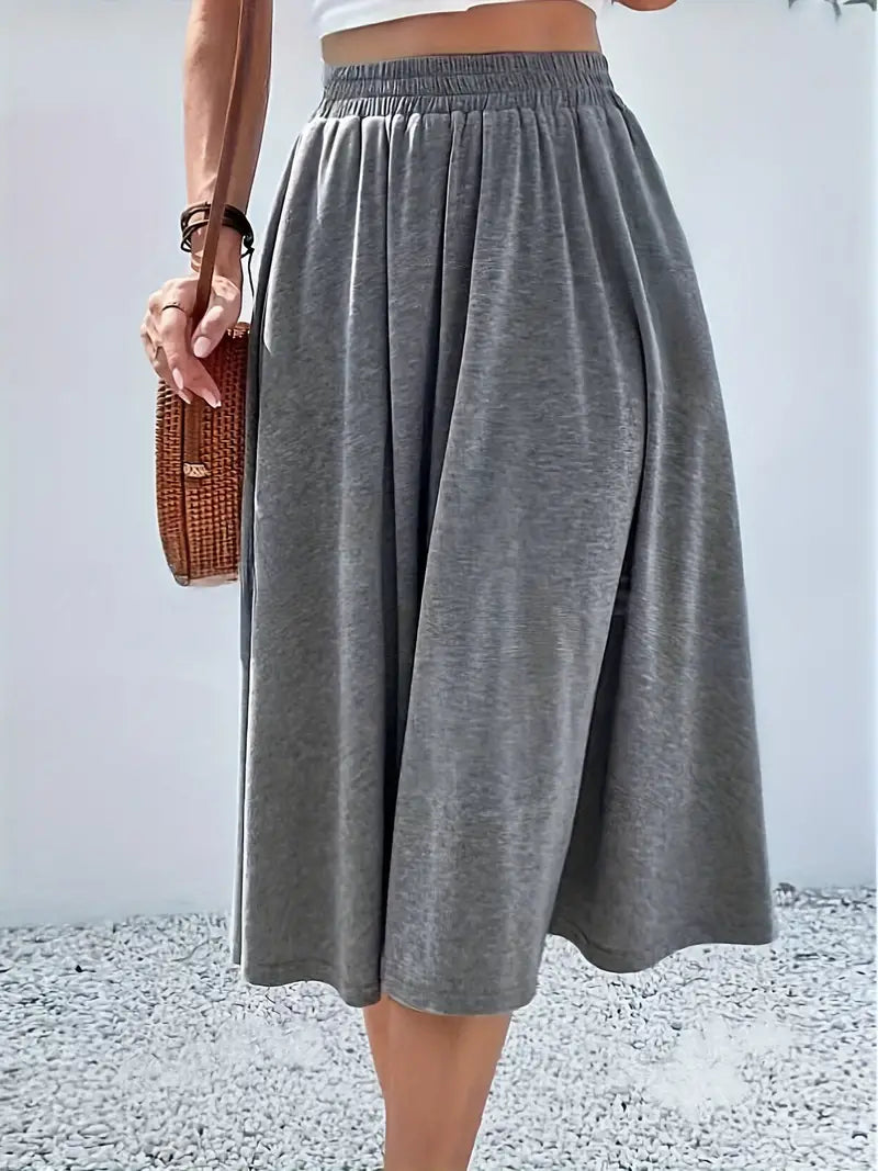 Solid Elastic Waist Ruffle Hem Skirt