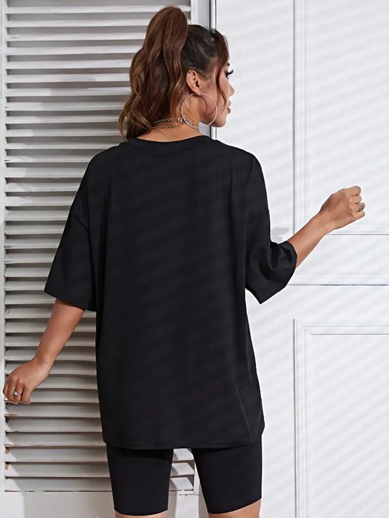 Short Sleeve Crew Neck Casual Top For Spring & Summer