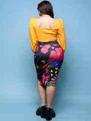 Shirred Back Button Decor Lantern Sleeve Crop Top sets